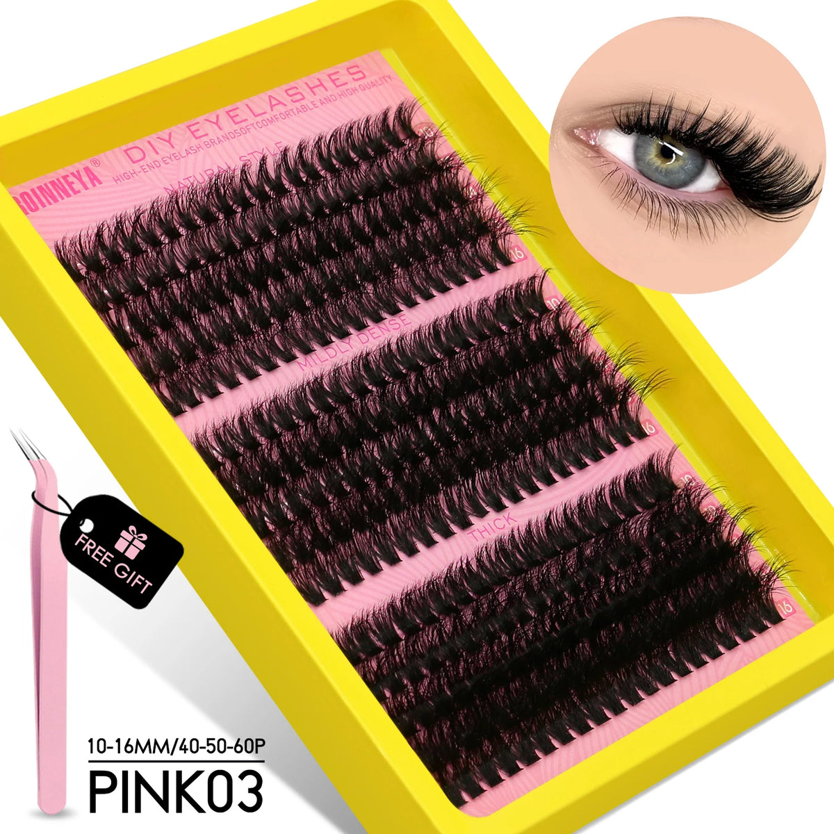 GROINNEYA Cluster Lashes Kit Individual Lashes Volume Mixed Tray 3D Faux Mink Lashes Wispy Eyelash Extension Makeup