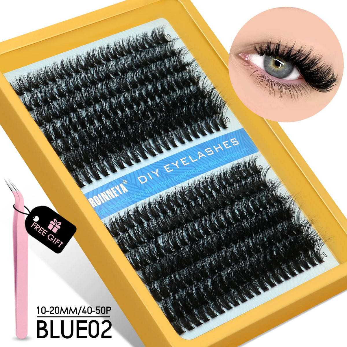 GROINNEYA Cluster Lashes Kit Individual Lashes Volume Mixed Tray 3D Faux Mink Lashes Wispy Eyelash Extension Makeup
