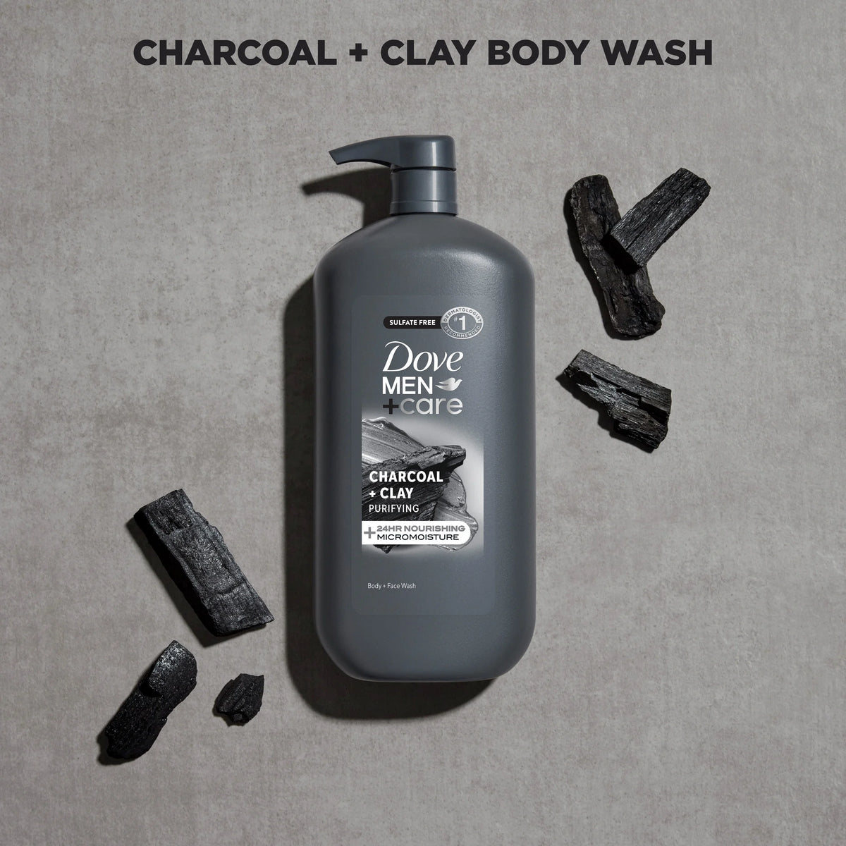 (4 Pack)  Purifying Hydrating Face & Body Wash for Men Charcoal & Clay, 30 Oz