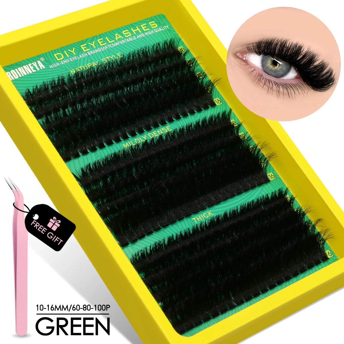 GROINNEYA Cluster Lashes Kit Individual Lashes Volume Mixed Tray 3D Faux Mink Lashes Wispy Eyelash Extension Makeup